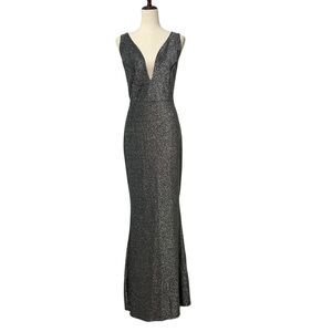 Elegant Shimmer Evening Gown Deep V Mermaid Trumpet Dark Silver Gray Women’s XL